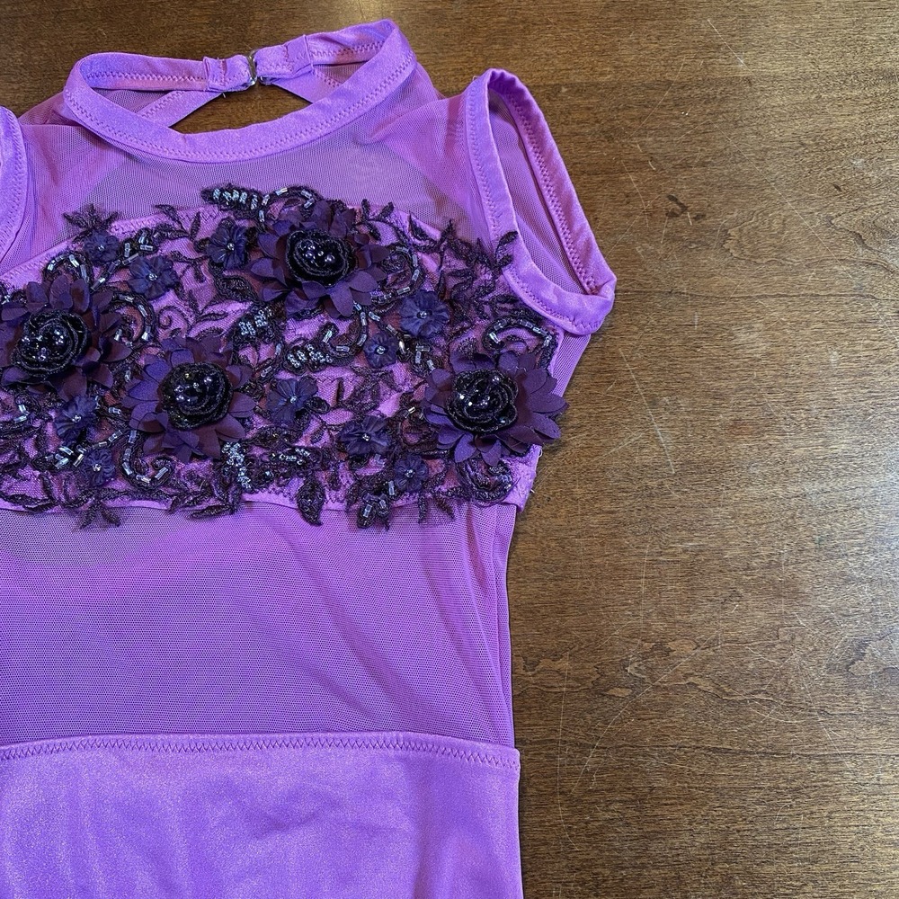 Bloch Purple Leotard Size 8/10 Custom Made Flowers and Rhinestones Appliqué